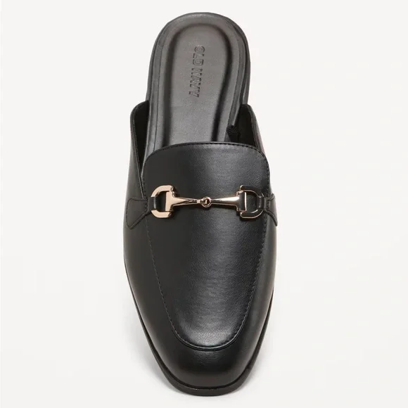 🆕 Old Navy Women’s Faux-Leather Loafer Mule Flats Shoes Pull-on Walk-in Black 8 - Picture 2 of 12